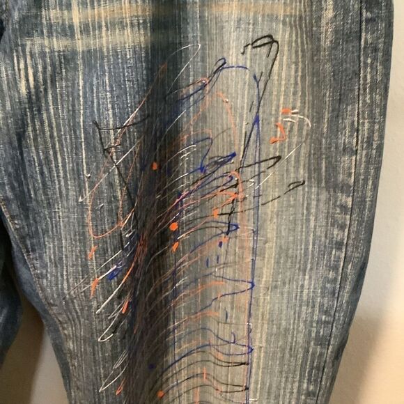 Azure love life vintage men retro y2k splattered abstract Art Wear Demin Jeans - Picture 5 of 11